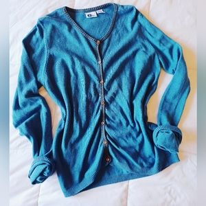 Vintage Retro Blue Grey Ruched Cardigan Soft Knit Lightweight Sweater Arizona